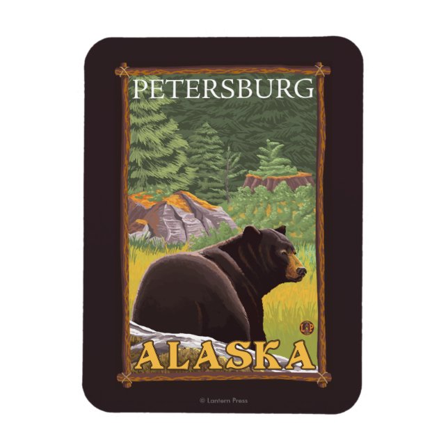 Black Bear in Forest - Petersburg, Alaska Magnet (Vertical)