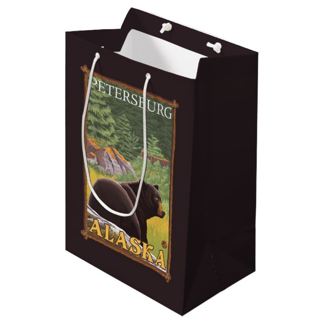 Black Bear in Forest - Petersburg, Alaska Medium Gift Bag (Front Angled)