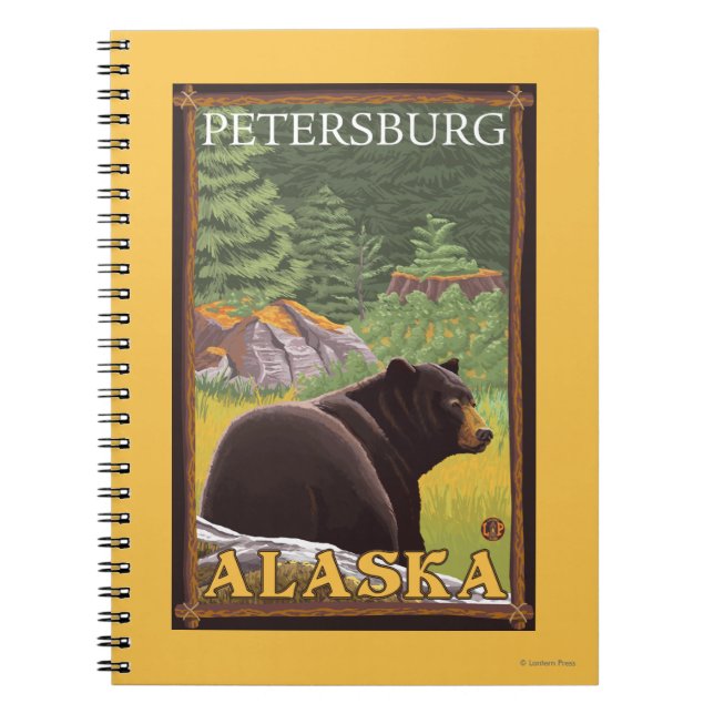 Black Bear in Forest - Petersburg, Alaska Notebook (Front)