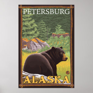 Black Bear in Forest - Petersburg, Alaska Poster