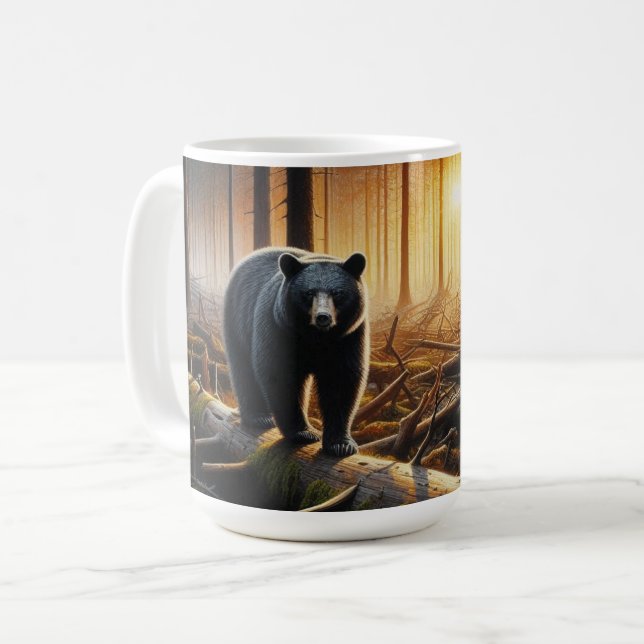 Black Bear in Forest Scene Coffee Mug (Front Left)