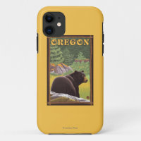 Black Bear in Forest Scene Vintage Travel