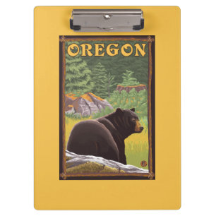 Black Bear in Forest Scene Vintage Travel Clipboard