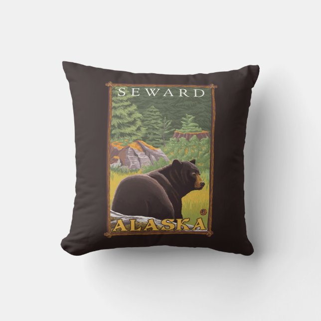 Black Bear in Forest - Seward, Alaska Cushion (Front)