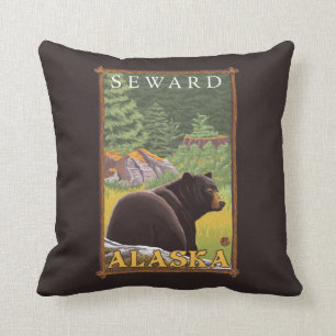 Black Bear in Forest - Seward, Alaska Cushion