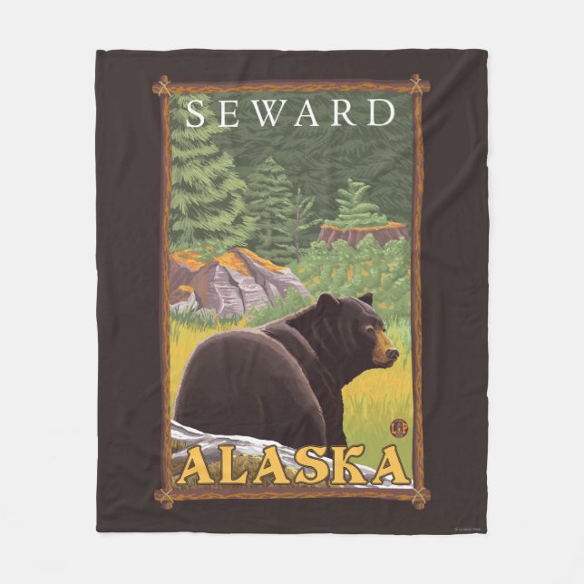 Black Bear in Forest - Seward, Alaska Fleece Blanket (Front)