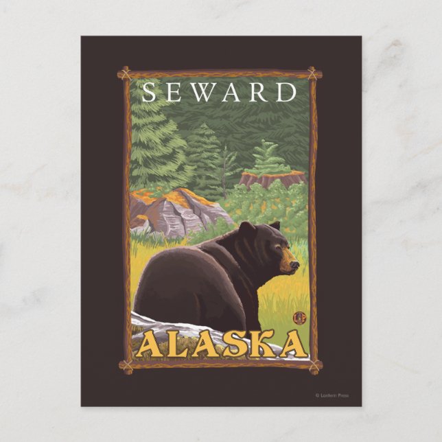 Black Bear in Forest - Seward, Alaska Postcard (Front)