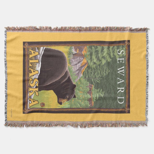Black Bear in Forest - Seward, Alaska Throw Blanket (Front)