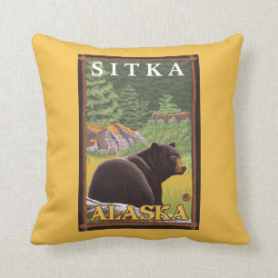 Black Bear in Forest - Sitka, Alaska Cushion