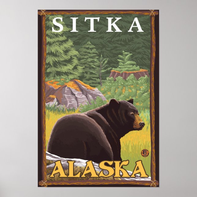 Black Bear in Forest - Sitka, Alaska Poster (Front)