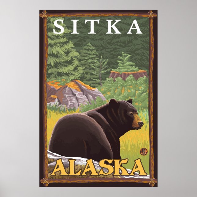 Black Bear in Forest - Sitka, Alaska Poster (Front)