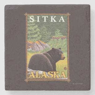 Black Bear in Forest - Sitka, Alaska Stone Coaster