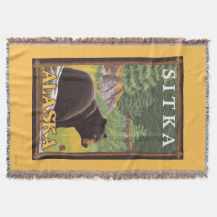 Black Bear in Forest - Sitka, Alaska Throw Blanket