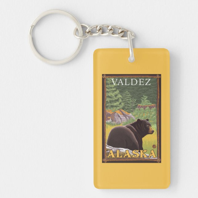 Black Bear in Forest - Valdez, Alaska Key Ring (Front)