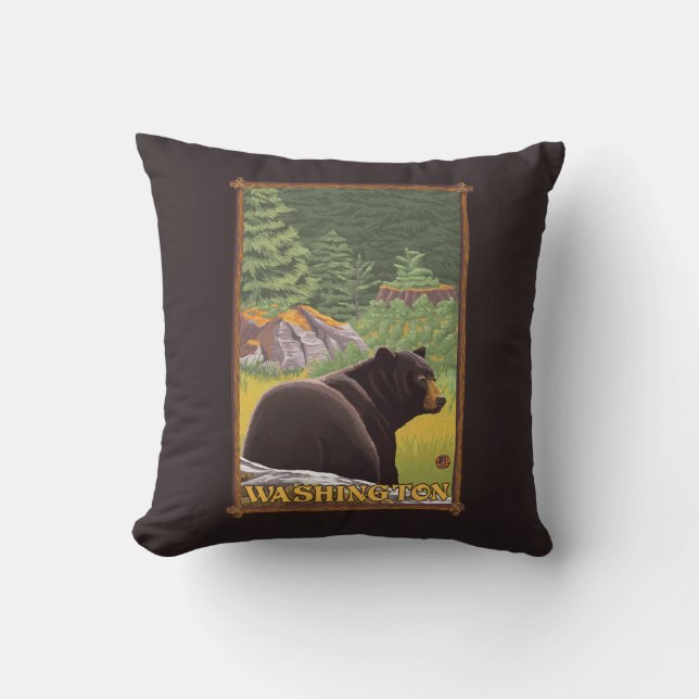 Black Bear in Forest - Washington Cushion (Front)
