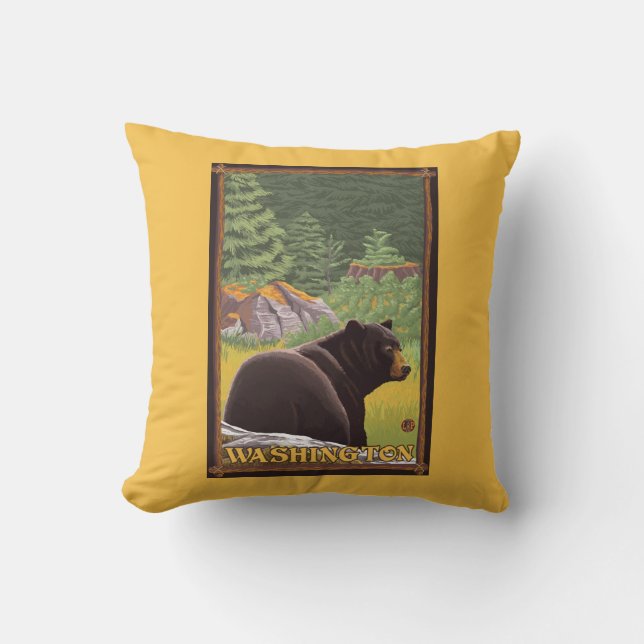 Black Bear in Forest - Washington Cushion (Front)