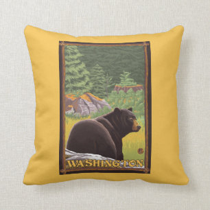 Black Bear in Forest - Washington Cushion