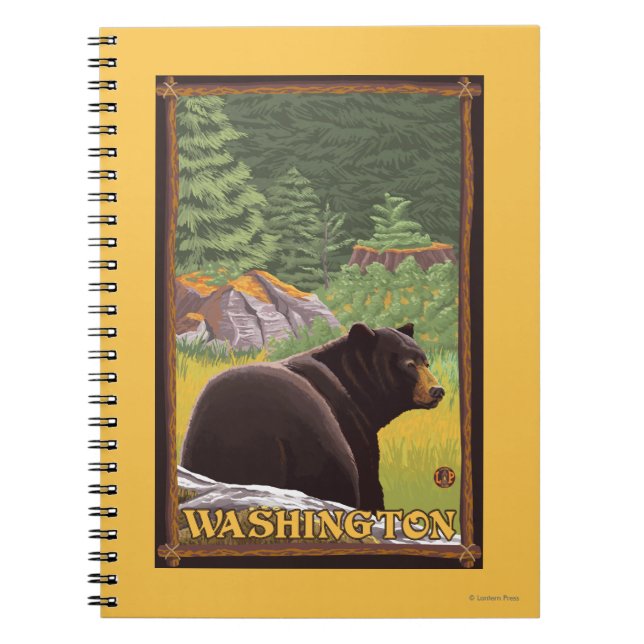 Black Bear in Forest - Washington Notebook (Front)
