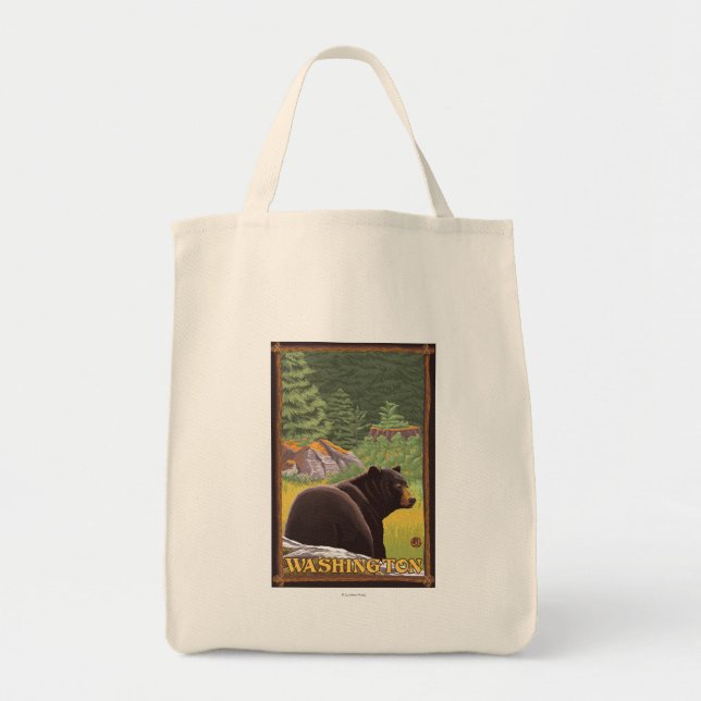 Black Bear in Forest - Washington Tote Bag (Front)