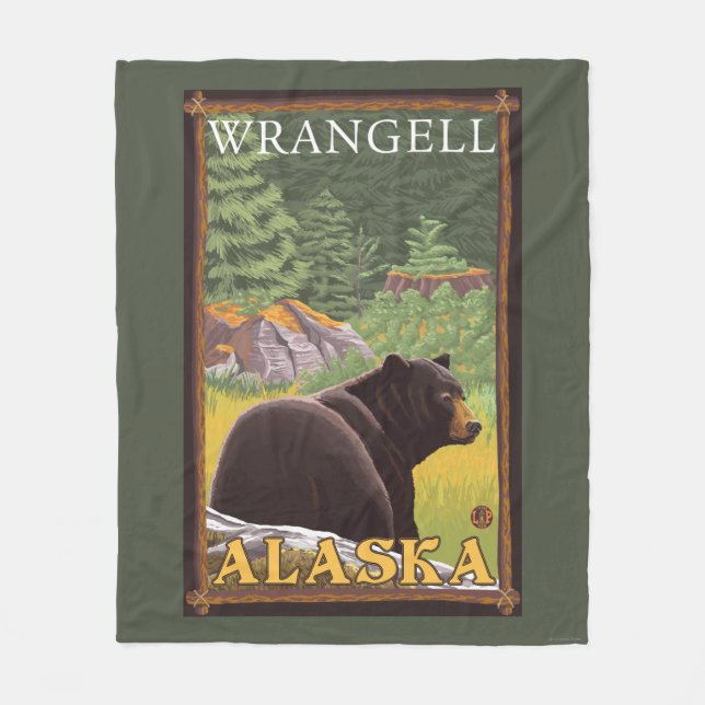 Black Bear in Forest - Wrangell, Alaska Fleece Blanket (Front)