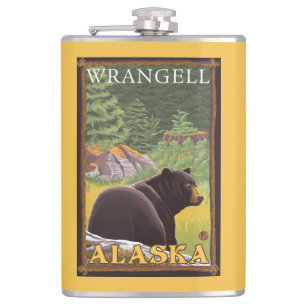 Black Bear in Forest - Wrangell, Alaska Hip Flask