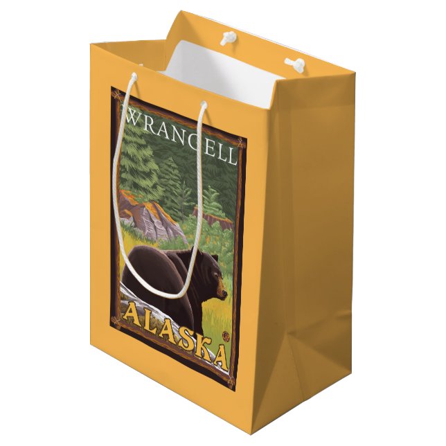 Black Bear in Forest - Wrangell, Alaska Medium Gift Bag (Front Angled)
