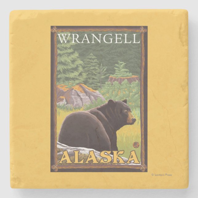 Black Bear in Forest - Wrangell, Alaska Stone Coaster (Front)