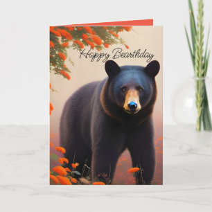 Black Bear in Orange flowers Card