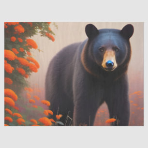 Black Bear in Orange flowers  Tissue Paper
