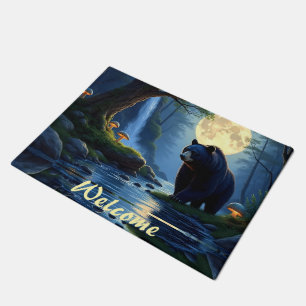 Black Bear in the woods at waters edge Doormat