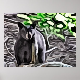 Black Bear in the woods painting Poster