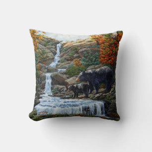 Black Bear Mother & Cub Waterfall Cushion
