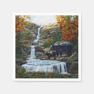 Black Bear Mother & Cub Waterfall Napkin