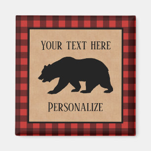 Black Bear On A Red And Black Plaid Personalised  Magnet