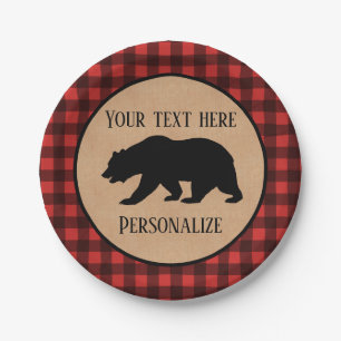  Black Bear On A Red And Black Plaid Personalised Paper Plate