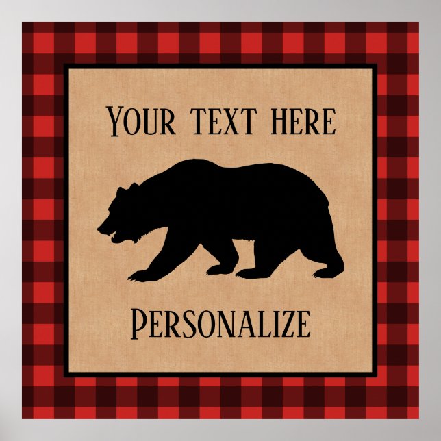 Black Bear On A Red And Black Plaid Personalised Poster (Front)