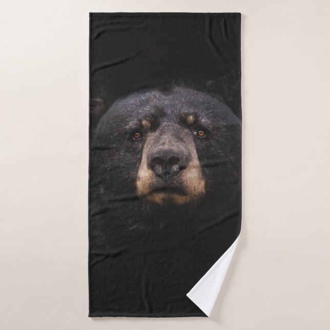 BLACK BEAR ON BROWN WOODEN TREE BRANCH BATH TOWEL (Bath Towel)