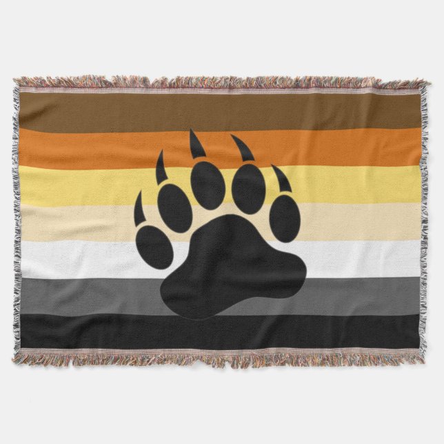 Black Bear Paw on Bear Pride Flag Throw Blanket (Front)