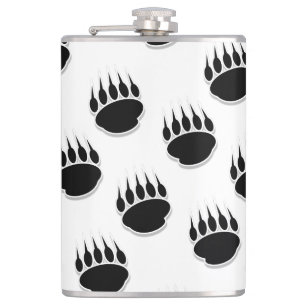 Black Bear Paw Pattern Hip Flask