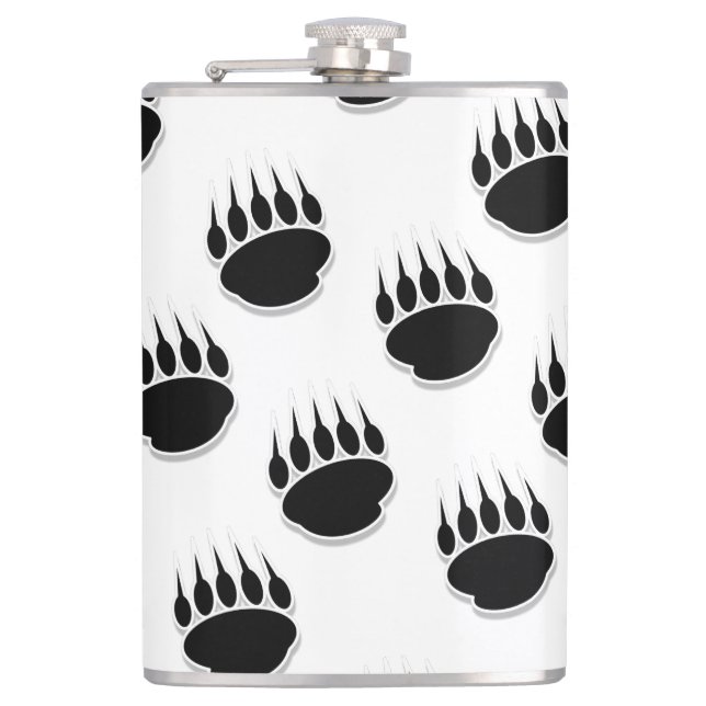 Black Bear Paw Pattern  Hip Flask (Front)