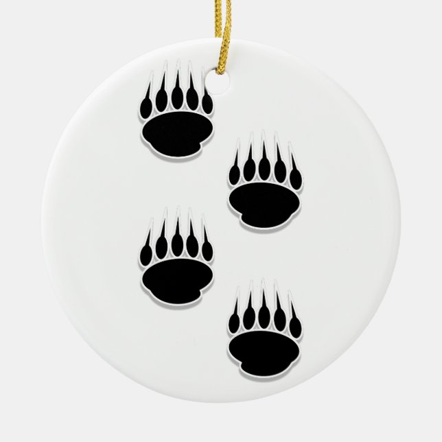 Black Bear Paw Prints Ceramic Ornament (Front)