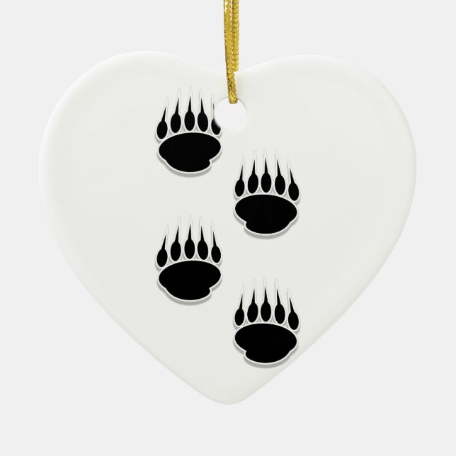 Black Bear Paw Prints Ceramic Tree Decoration (Front)