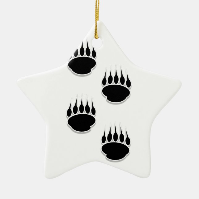 Black Bear Paw Prints Ceramic Tree Decoration (Front)