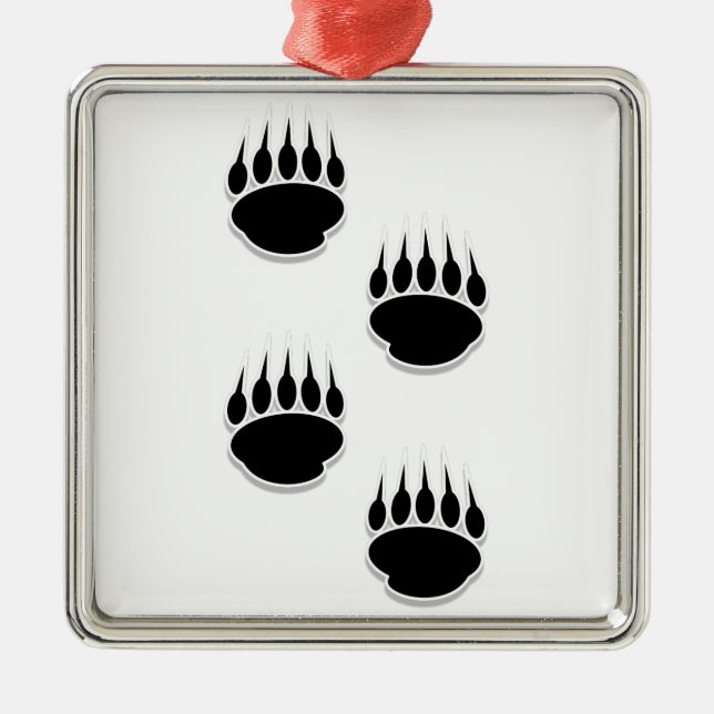 Black Bear Paw Prints Metal Tree Decoration (Front)