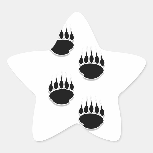 Black Bear Paw Prints Star Sticker (Front)