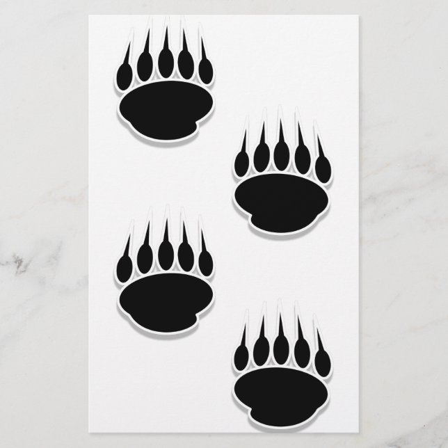 Black Bear Paw Prints Stationery (Front)