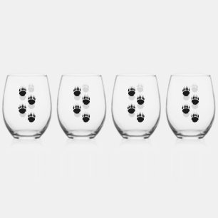 Black Bear Paw Prints Stemless Wine Glass