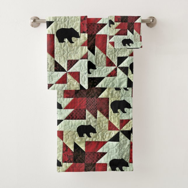 Black Bear Quilt Bath Towel Set (Insitu)