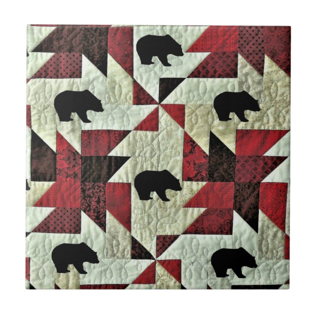 Black Bear Quilt Ceramic Tile (Front)