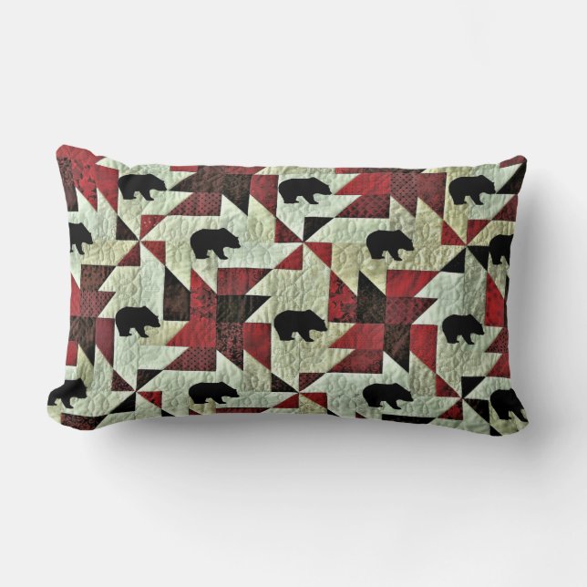 Black Bear Quilt Lumbar Cushion (Front)